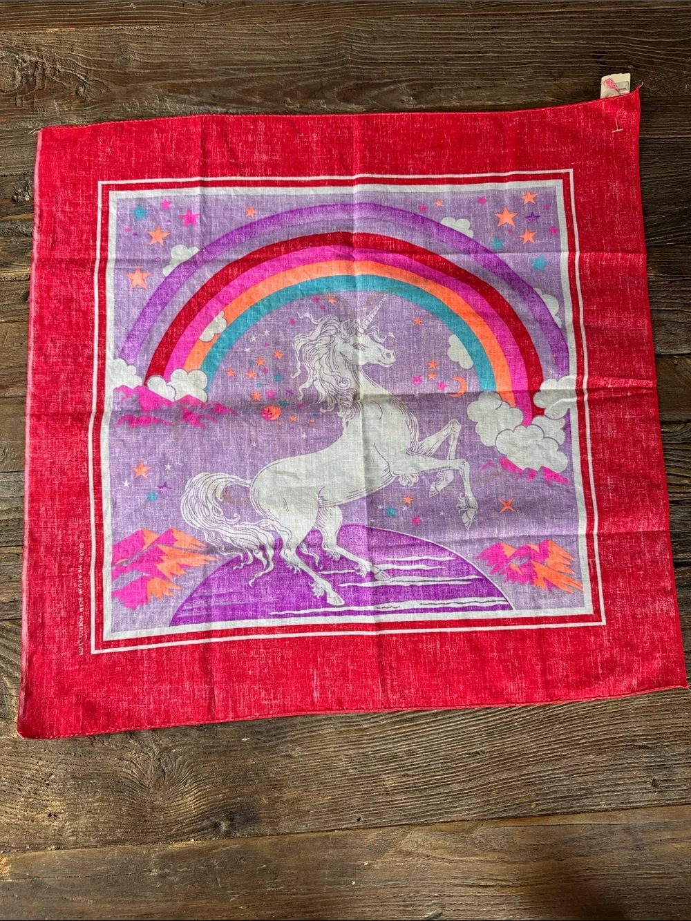 Woolworths vintage 1970’s-80’s cotton blend unicorn rainbow bandanna scarf NWT